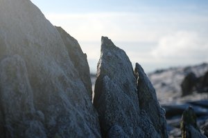 A soft photo of some jagged rocks.